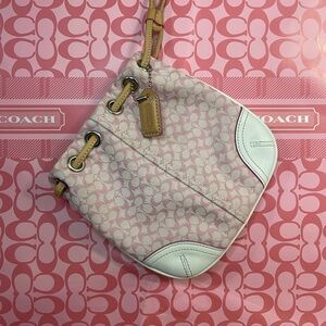 Coach Pink and White Shoulder Bag with Gold-Tone Hardware